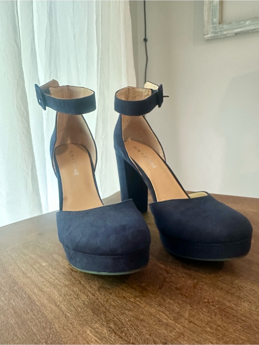 Women’s Sun + Stone Navy Ankle-Strap Platform Heels
